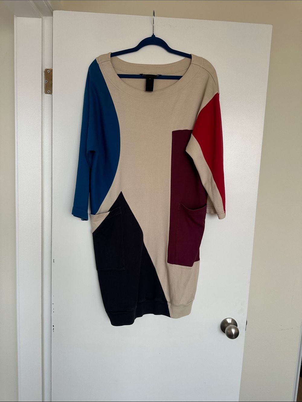 Marc by Marc Jacobs Beige Shift Dress with Blue, Red, Burgundy and Black Panels
